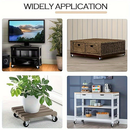 4-Piece Heavy Duty Mini Casters - Rigid Non-Swivel PP Plastic Rollers with Metal Top Plate for Furniture, Cabinets and Small Appliances