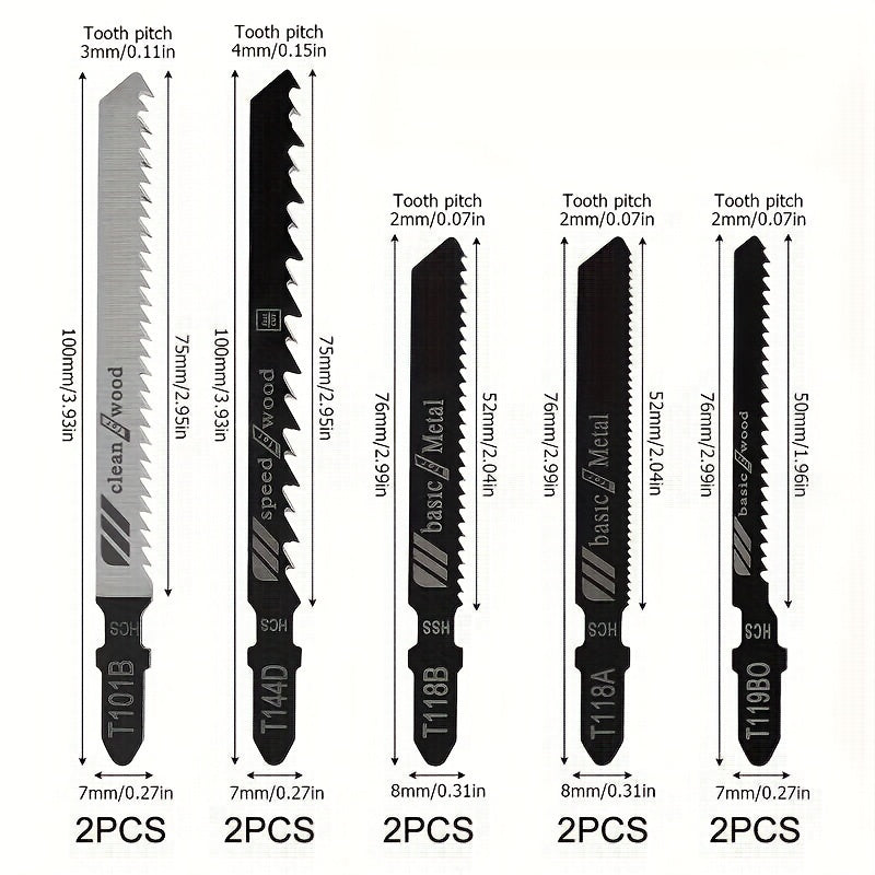 50 Piece Jig Saw Blade Set - High Carbon Steel, Multi-Purpose, for Wood, Metal and Plastic