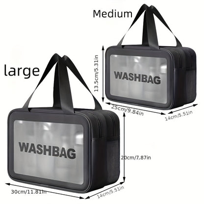 Chic PU waterproof cosmetic bag - large capacity, dry and wet separation, portable cosmetic storage bag, double layer storage