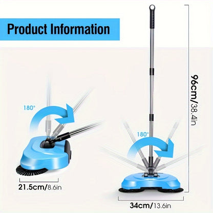 3-in-1 Manual Push Broom - Multi-function Cleaning Tool with Sweeping and Mopping Functions - Spiral System for Deep Cleaning - Crumb, Pet Hair and Dust Remover for Home, Office, Kitchen - Essential for Hardwood, Tile, Floor Cleaning