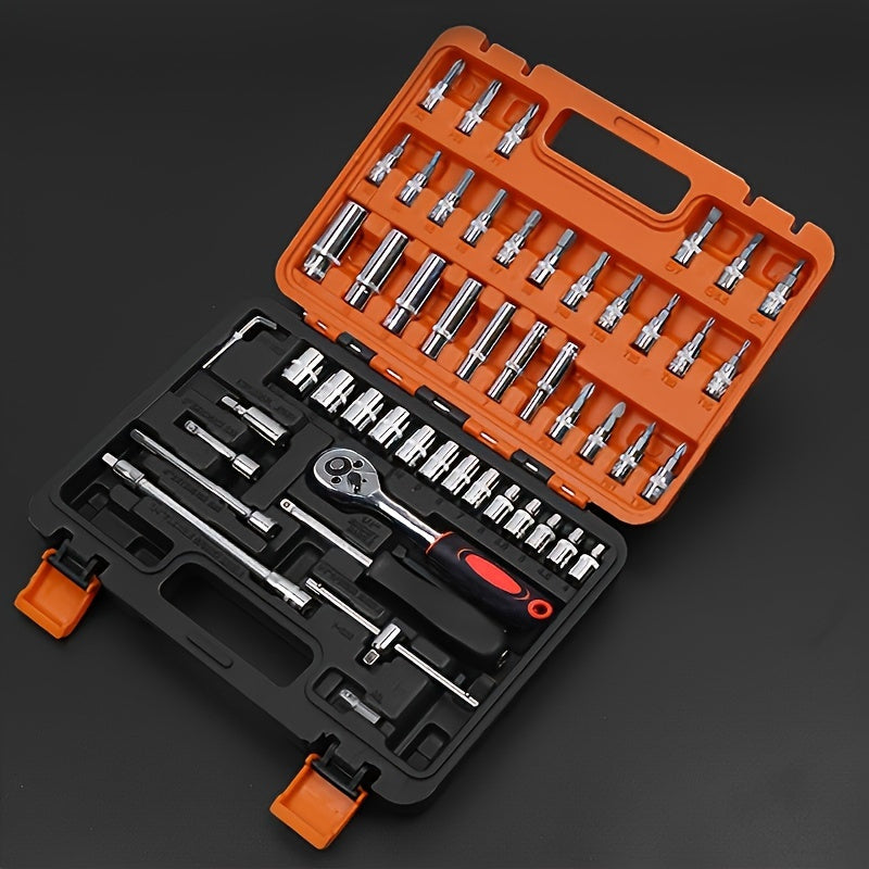 53 Piece Professional Auto Repair Tool Set - Durable Metal Auto Repair Kit with Ratchet Wrench for Car, Boat, Motorcycle Repair - Portable, Easy-to-Use Tools with Carrying Case - No Charging Required, No Batteries Required