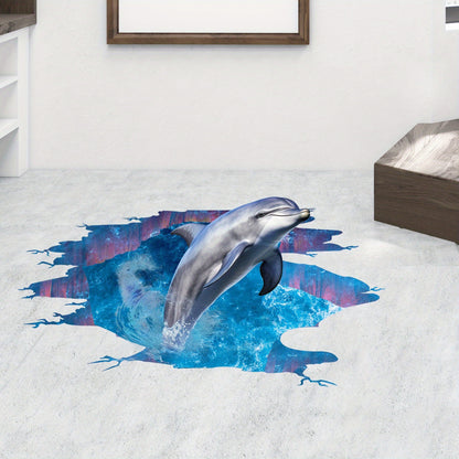 Vinyl Dolphin Wall Sticker, 3D Undersea Sticker, Waterproof Removable Seascape for Bathroom Bedroom Living Room Decoration