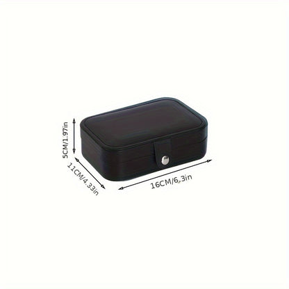 Portable double-layer imitation leather jewelry storage box - velvet interior, snap closure, can store earrings, necklaces, rings | Modern travel storage box with practical hook