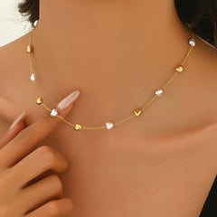 1pc Elegant French Style Heart Shaped Imitation Pearl Necklace for Women   Golden Tone KC Golden Plated Chain  Versatile for Banquets & Daily Wear  Perfect Mother’s Day Gift  Summer Jewelry  Gift for Her | Sophisticated Style | Goldtone Finish  Imitation
