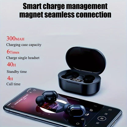 1 pc E7S TWS Wireless Earbuds with LED Display, In-Ear Gaming Headphones, Voice Call Noise Cancellation, App Control, Volume Control, USB Charging, Anti-Tangle Cable, for iPhone/Xiaomi - Adults