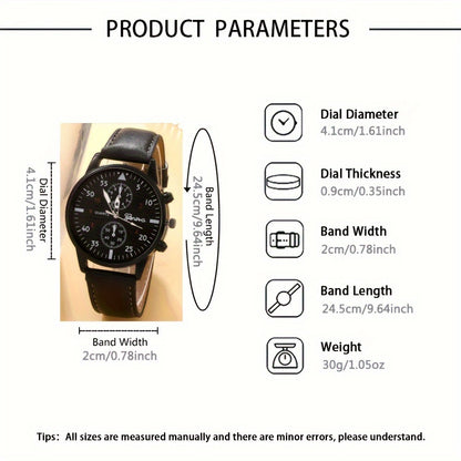 5 Piece Men's Casual Black Quartz Watch and Bracelet Set - Perfect Gift for Valentine's Day, Easter, Ramadan