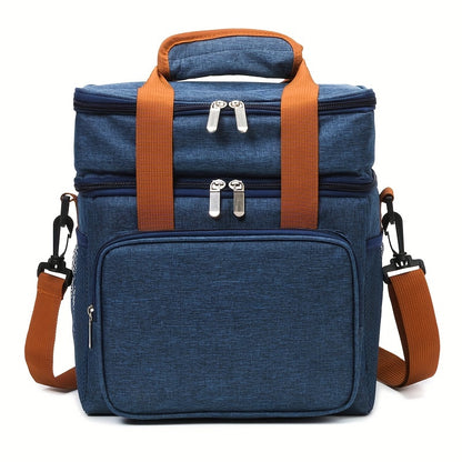 Insulated Lunch Cooler Bag - Double Layer Outdoor Insulated Cooler Bag, Universal, Regular Waterproof Oxford Cloth, Perfect for Halloween, New Year, Grandparents Day - Black