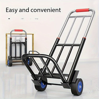 Heavy duty folding trolley with comfortable sponge handle, multifunctional iron luggage trolley with rubber wheels, portable fast handling and moving trolley for goods and appliances
