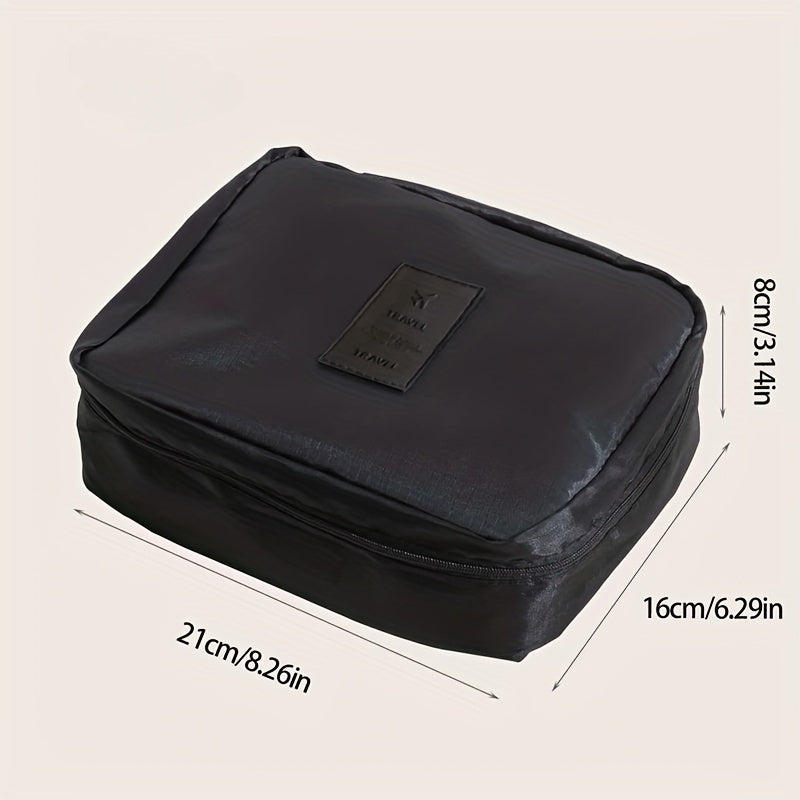 Versatile Black Canvas Cosmetic Bag with Secure Zipper - Waterproof, Multi-compartment Storage for Makeup and Toiletries, Great for Travel and Daily Use