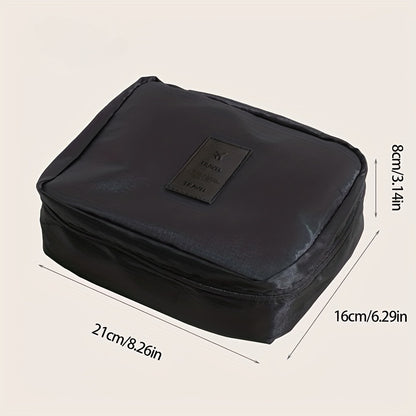 Versatile Black Canvas Cosmetic Bag with Secure Zipper - Waterproof, Multi-compartment Storage for Makeup and Toiletries, Great for Travel and Daily Use