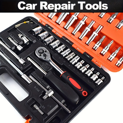 53 Piece Professional Auto Repair Tool Set - Durable Metal Auto Repair Kit with Ratchet Wrench for Car, Boat, Motorcycle Repair - Portable, Easy-to-Use Tools with Carrying Case - No Charging Required, No Batteries Required