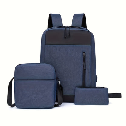 2-piece men's simple business backpack set large capacity wear-resistant backpack + square shoulder bag
