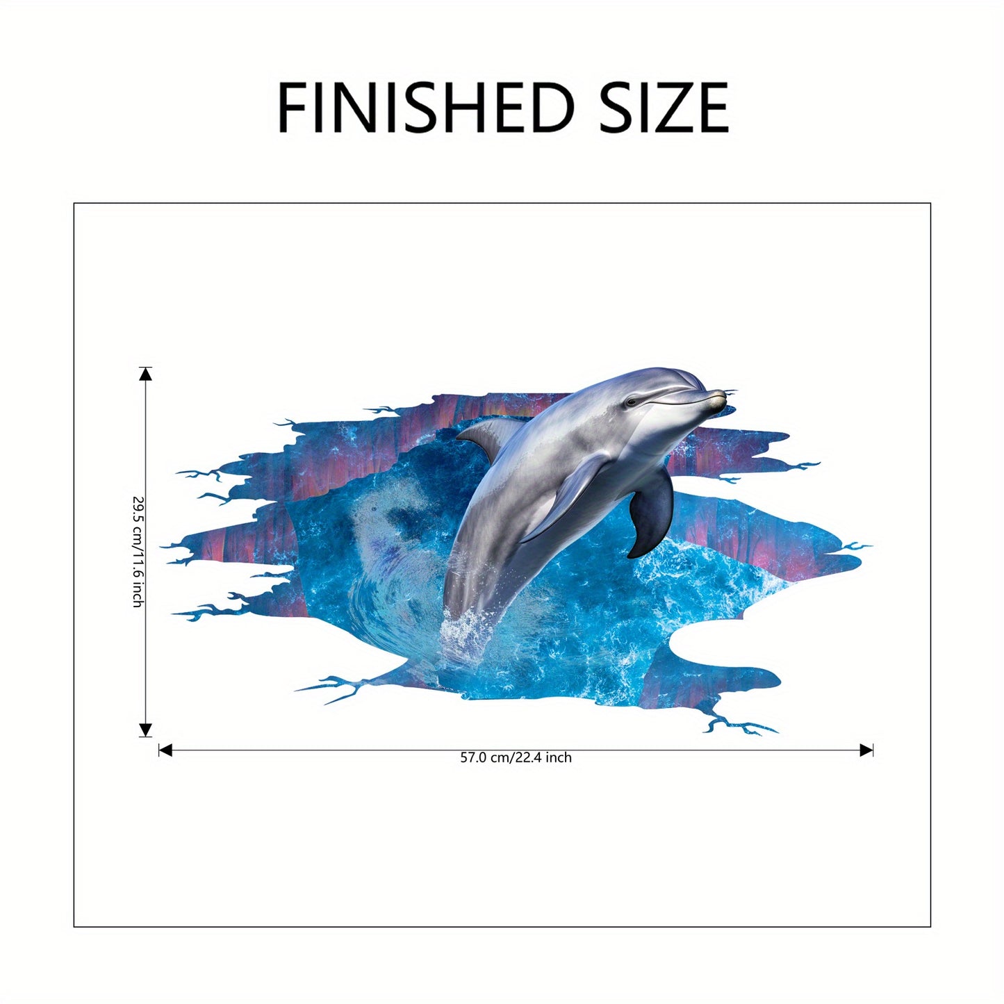 Vinyl Dolphin Wall Sticker, 3D Undersea Sticker, Waterproof Removable Seascape for Bathroom Bedroom Living Room Decoration