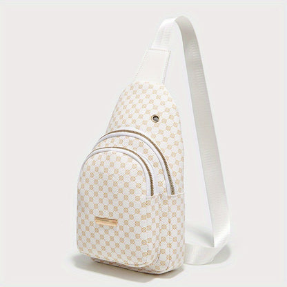 Women's printed shoulder bag, fashionable PU leather chest bag, outdoor sports messenger bag