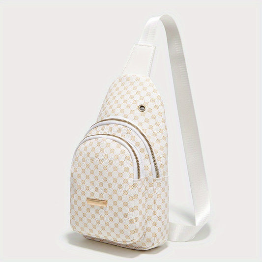 Women's printed shoulder bag, fashionable PU leather chest bag, outdoor sports messenger bag