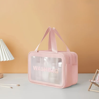 Chic PU waterproof cosmetic bag - large capacity, dry and wet separation, portable cosmetic storage bag, double layer storage