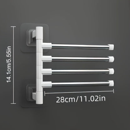 Wall-mounted towel rack with swivel rod, multi-layer hanging rod towel storage rack, unscented, no power required, battery-free bathroom accessories for towel organization and storage