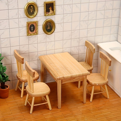 5-piece Mini Wooden Dining Table Set - Perfect for Living Room Decor, Includes Table and Chairs