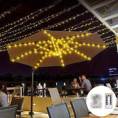 1pcs Garden Umbrella Light with Remote Control, 8 Modes Waterproof LED Outdoor Umbrella Light Battery Powered for Decoration Outdoor Party, Wedding, Festival (Remote Control with Button Battery, Battery Box Not Included)