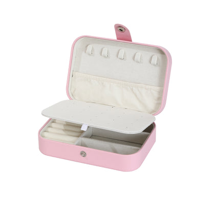 Portable double-layer imitation leather jewelry storage box - velvet interior, snap closure, can store earrings, necklaces, rings | Modern travel storage box with practical hook