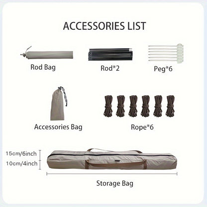 Portable Travel Picnic Sunshade - Waterproof and UV-resistant, Silver-coated fabric, Thickened poles, 82 inches high, Square eaves design, UPF>50, PU1000 - Great for camping, outdoor activities and family gatherings  300*292cm with accessories