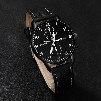 Men's Casual Quartz Watch and Faux Leather Bracelet Set -