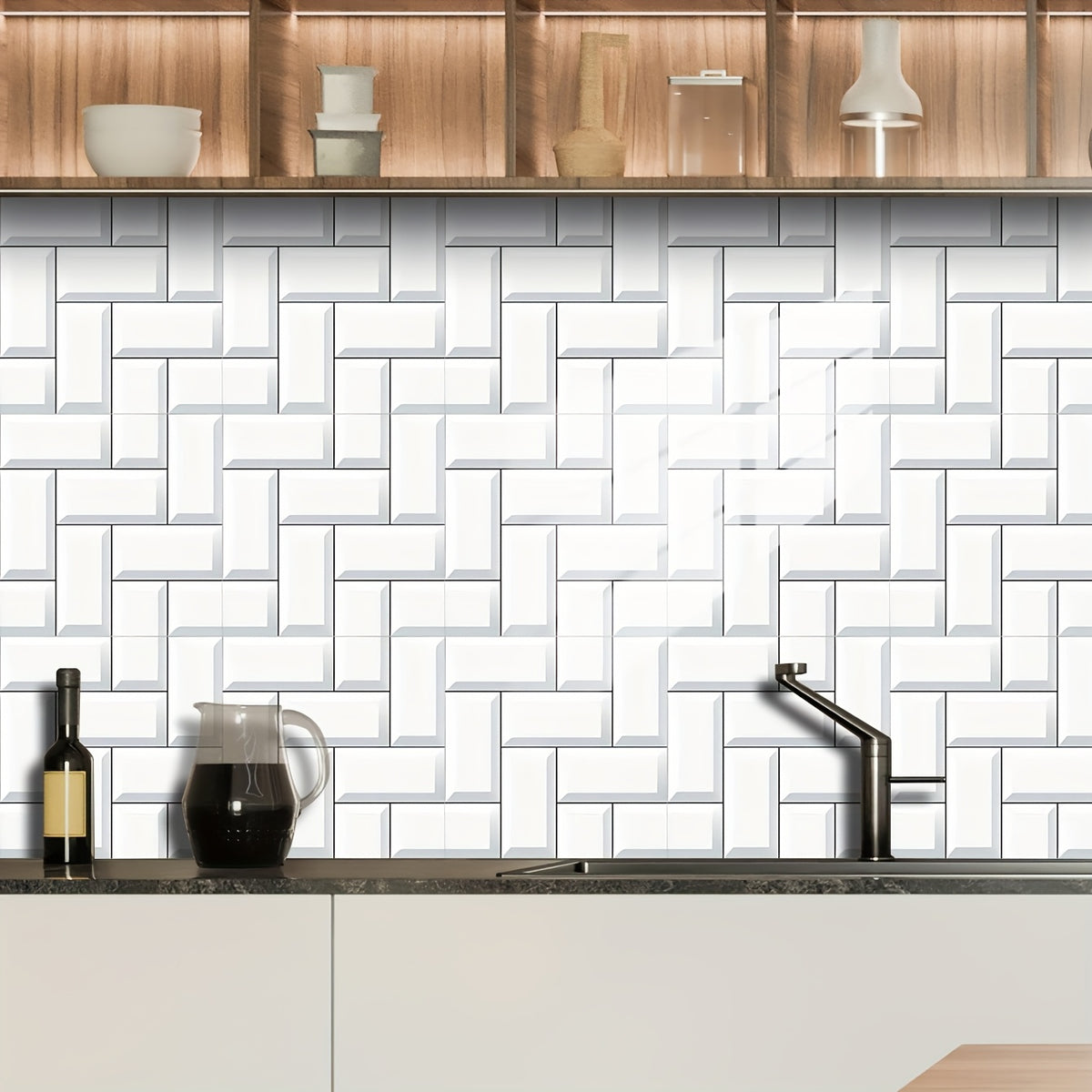 10 Pack Self Adhesive Vinyl Tile Panels   Peel & Stick Waterproof Removable White/Gray/Beige/Black/Brown/Grayish White Brick Like Tiles  Horizontal/Vertical/3D Look Floor & Wall Covering for Kitchen  Bathroom  Renters   Easy Installation