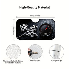 1pc Racing Flags Speedometer Style Car Windshield Sunshade   Checkered Flag & 120 km/h Dial Design  Fit Foldable Sun Visor for Front Windshield  Compact & Portable for Daily Drives  Outdoor Parking  Road Trips  Vehicle Sun Protection  Sporty Aesthetic  Hi