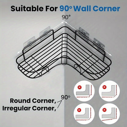 1-Pack Stainless Steel Shower Rack, Large Capacity Corner Rack, Hanging Storage Rack, Strong Adhesion, Waterproof and Mildew-proof, Suitable for Home Bathroom Storage