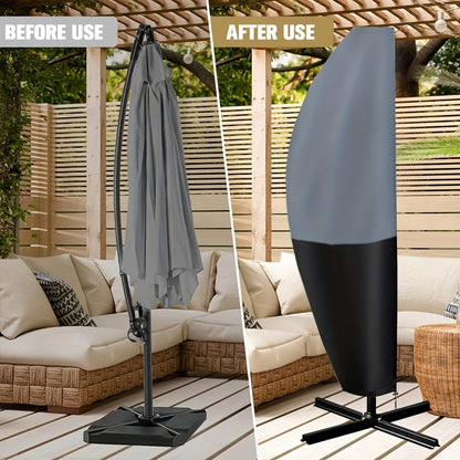 1pcs Outdoor Parasol Cover, 210D Oxford Cloth Anti-UV Black Gray Two-tone Roman Umbrella Cover, Garden Outdoor Cantilever Sunshade Rain Cover Accessory, Cover Only