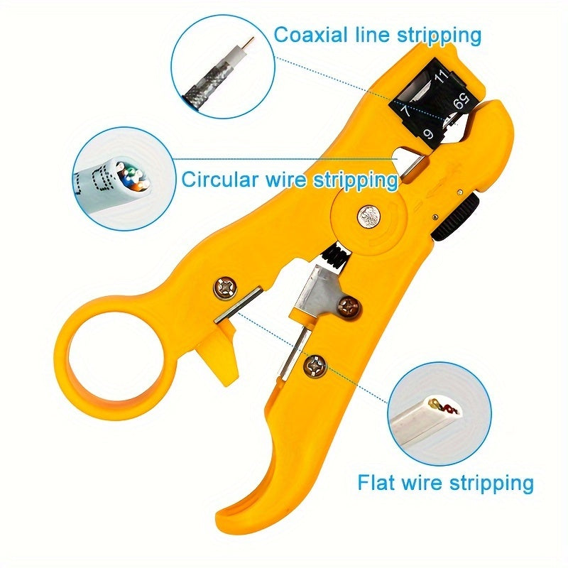 1pc Multi-Functional Electric Stripping Knife Pliers Tool, Coaxial Cable Wire Cutter Striper for UTP/STP RG59 RG6 RG7 RG11 Network Cables with Precise Wire Stripping