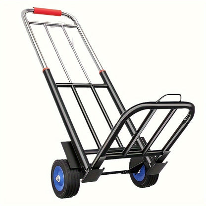 Heavy duty folding trolley with comfortable sponge handle, multifunctional iron luggage trolley with rubber wheels, portable fast handling and moving trolley for goods and appliances