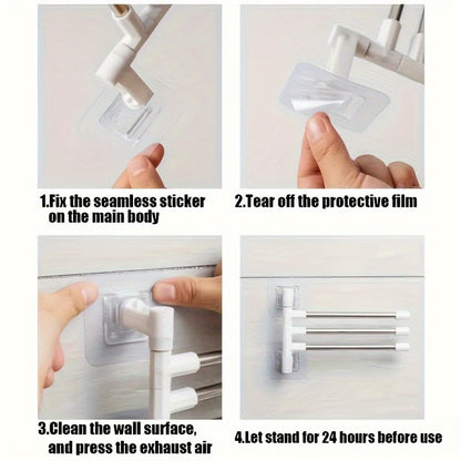 Wall-mounted towel rack with swivel rod, multi-layer hanging rod towel storage rack, unscented, no power required, battery-free bathroom accessories for towel organization and storage