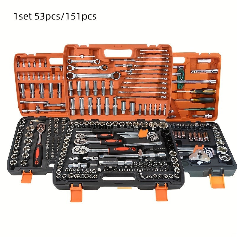 53 Piece Professional Auto Repair Tool Set - Durable Metal Auto Repair Kit with Ratchet Wrench for Car, Boat, Motorcycle Repair - Portable, Easy-to-Use Tools with Carrying Case - No Charging Required, No Batteries Required