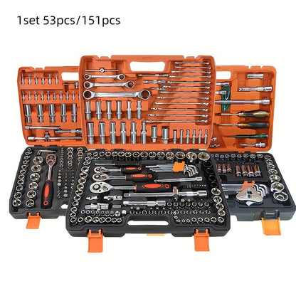 53 Piece Professional Auto Repair Tool Set - Durable Metal Auto Repair Kit with Ratchet Wrench for Car, Boat, Motorcycle Repair - Portable, Easy-to-Use Tools with Carrying Case - No Charging Required, No Batteries Required