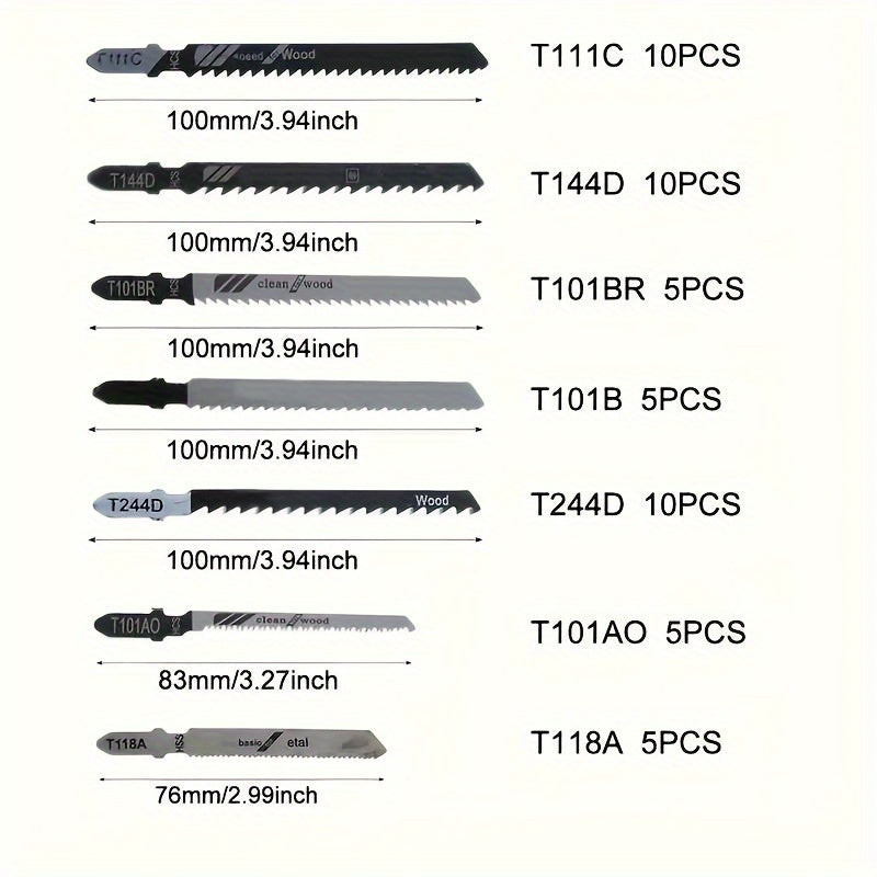 50 Piece Jig Saw Blade Set - High Carbon Steel, Multi-Purpose, for Wood, Metal and Plastic