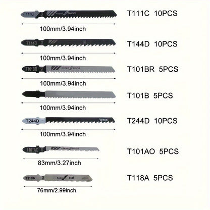 50 Piece Jig Saw Blade Set - High Carbon Steel, Multi-Purpose, for Wood, Metal and Plastic