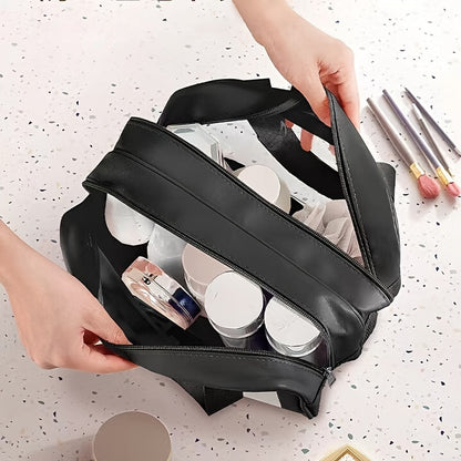 Chic PU waterproof cosmetic bag - large capacity, dry and wet separation, portable cosmetic storage bag, double layer storage
