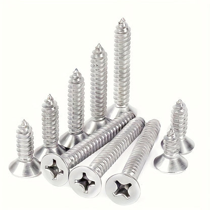 100pcs KA flat head Phillips self tapping screws, nickel plated, durable, suitable for wood, metal, plastic, full thread, right hand thread, iron 0.138*0.512 inch (3.5*13 mm)/100pcs