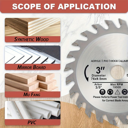 [3pcs] Mini Diamond Circular Saw Blade, 75x10mm, Carbide Tungsten Teeth, Suitable for Wood, Acrylic, PVC, Aluminum, Copper Cutting R73 3.5 Inch Woodworking Saw Blade