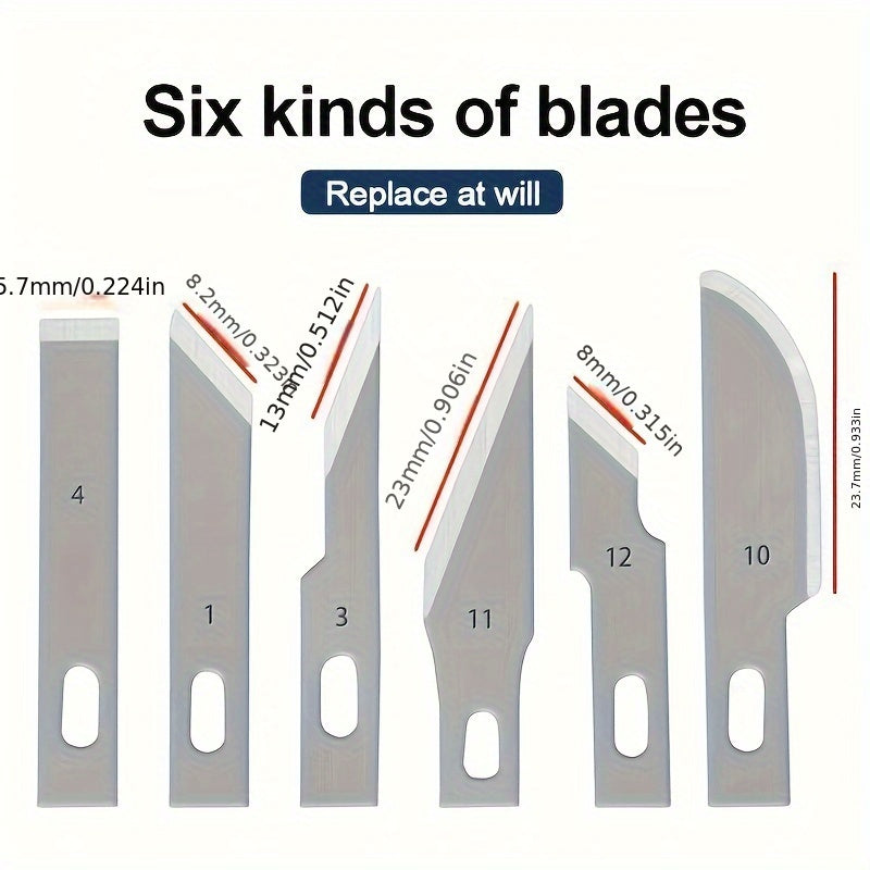 7-Piece Precision Engraving Knife Set, Metal Craft Knife with Replaceable Blades, Hand Engraving Hobby Tools for DIY Projects, Mobile Film Art, Multi-Function, No Electricity Required