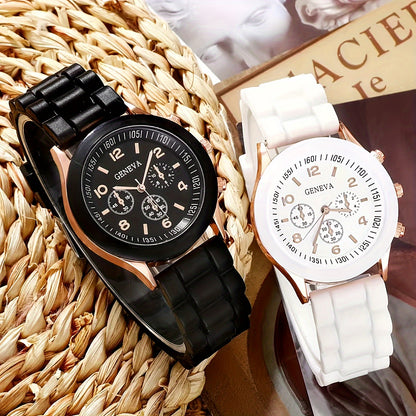 2pcs Couples Watch Minimalist Fashion Quartz Watch Analog Silicone Wrist Watch, Valentine's Day Gift For Him Her