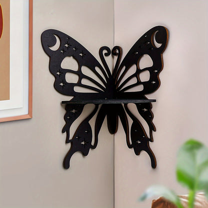 1pc, Creative Simple Wall Display Rack (Nail Not Included), Rustic Style Wooden Butterfly and Lotus Wall Decor Pendant, DIY Assembled Wooden Storage Rack