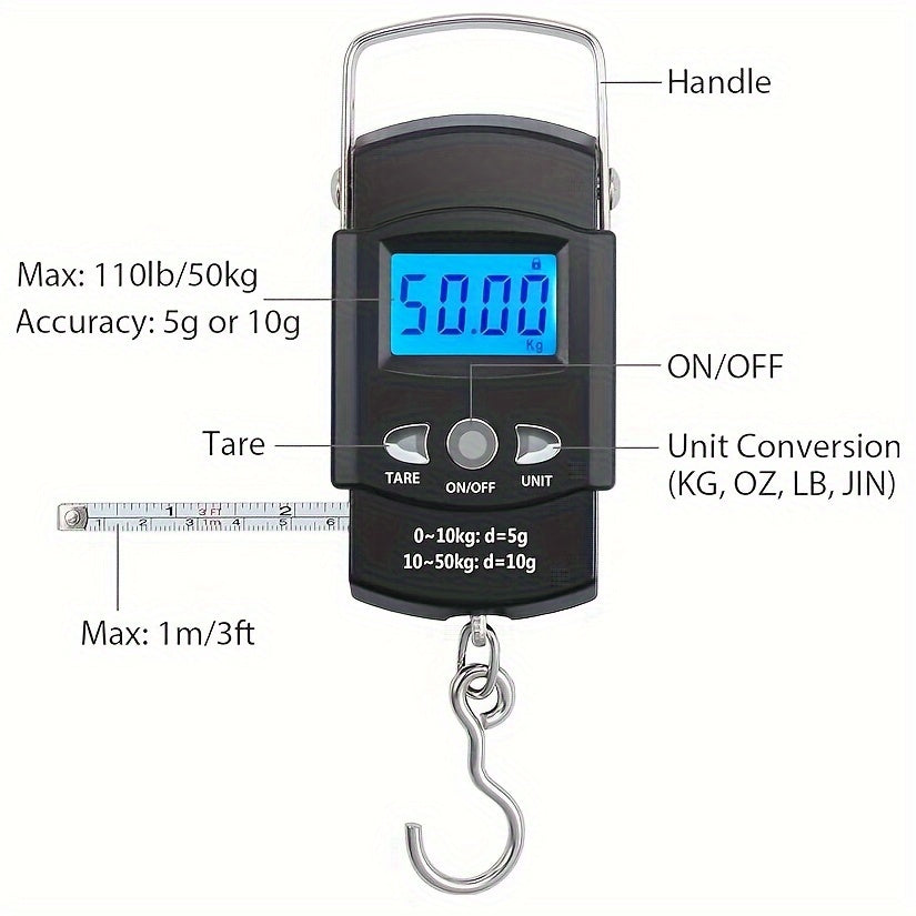 1 Piece Portable Electronic Luggage Scale, Home Travel Luggage Scale, Digital Handheld Luggage Hanging Luggage Scale, Mini Portable Electronic Scale, Travel Essentials, Kitchen Scale, Maximum Loading 49.9KG