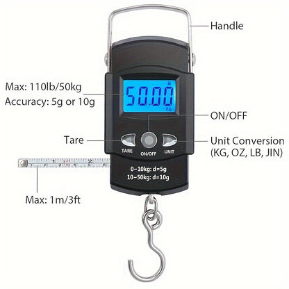 1 Piece Portable Electronic Luggage Scale, Home Travel Luggage Scale, Digital Handheld Luggage Hanging Luggage Scale, Mini Portable Electronic Scale, Travel Essentials, Kitchen Scale, Maximum Loading 49.9KG