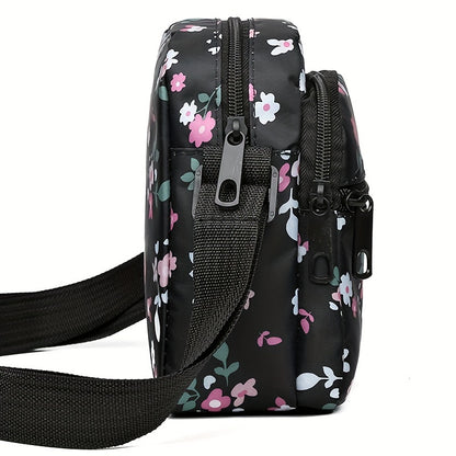 Women's Nylon Tropical Print Crossbody Bag Casual Mini Shoulder Bag with Zipper