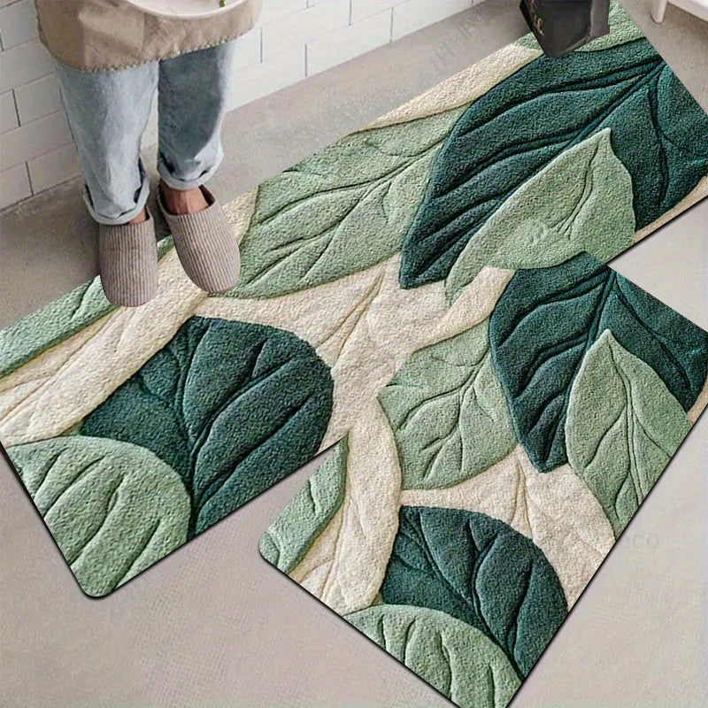 1Pc Spring Green Leaf Pattern Flannel Door Mat 100%