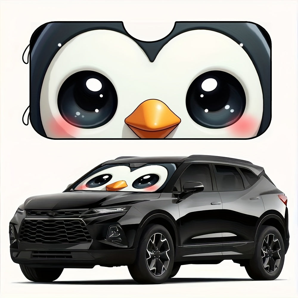 1pc Cute Big Eye Penguin Car Windshield Sunshade   Foldable Fit for SUV & Truck Front Windows  UV Protection & Heat Reduction  Adorable Cartoon Design with Expressive Eyes  Durable Automotive Accessory  Vehicle Heat Shield | Quality Reflective Material  P