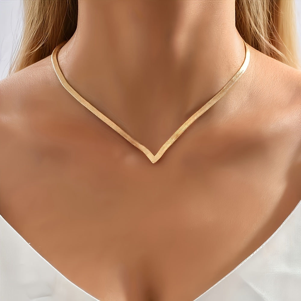 Women's Golden V Neck Stainless Steel Necklace   Elegant Minimalist Layering Chain for Daily Wear & Parties  Valentine's Day Gift  Year Round Versatile Jewelry Accessory  Party Accessory  Sensual Style  Sleek Finish