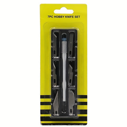 7-Piece Precision Engraving Knife Set, Metal Craft Knife with Replaceable Blades, Hand Engraving Hobby Tools for DIY Projects, Mobile Film Art, Multi-Function, No Electricity Required